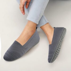 WELCOME Women’s Grey Knitted Slip-On Shoes | Memory Foam Casual, Walking & Running Sneakers