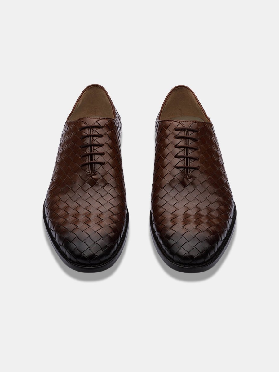 Chestnut Brown Handwoven Leather Shoes - Image 3