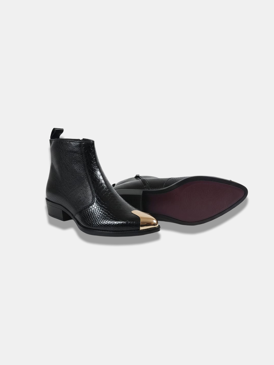 Men's Rebel Chelsea Boots with Gold Metal Toe Cap, Synthetic Leather Upper, TPR Sole, Premium Fashion Ankle Boots - Image 3