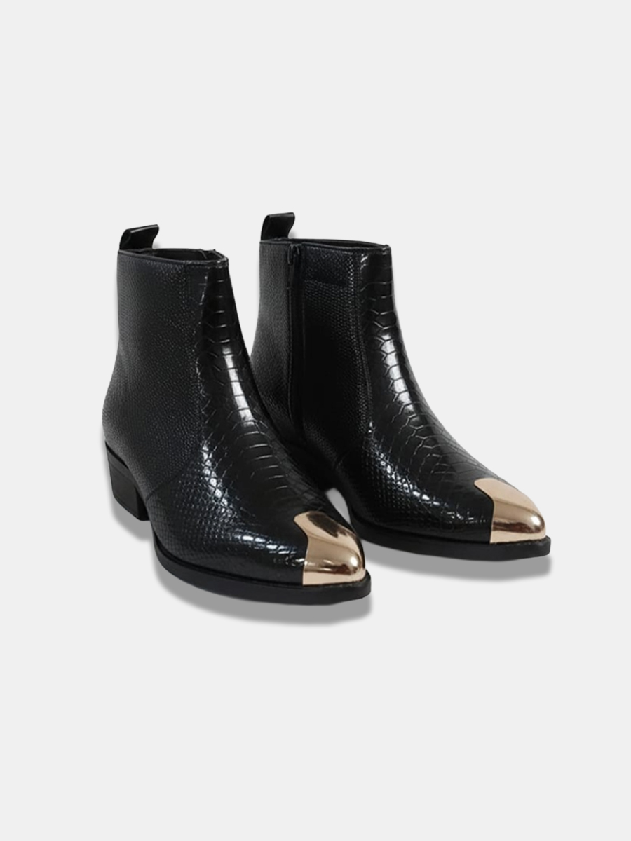 Men's Rebel Chelsea Boots with Gold Metal Toe Cap, Synthetic Leather Upper, TPR Sole, Premium Fashion Ankle Boots