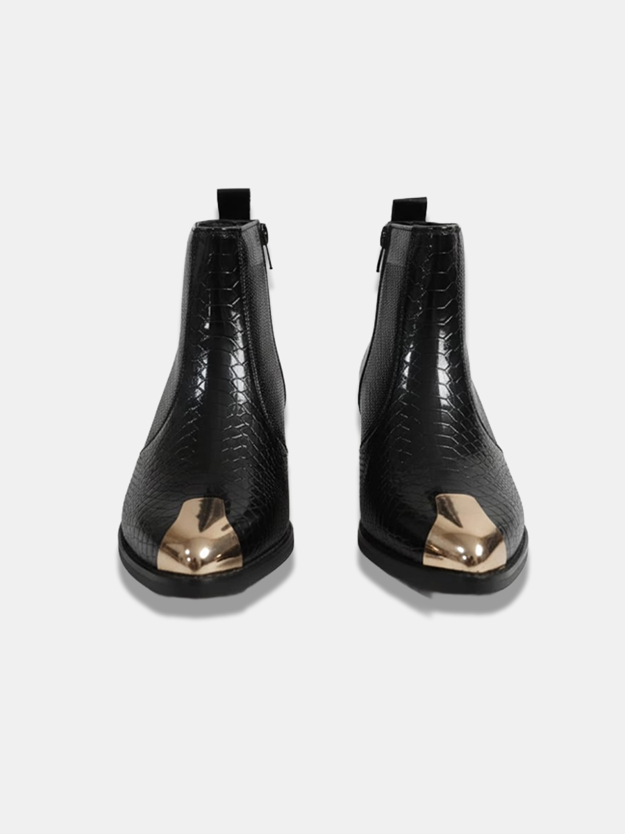 Men's Rebel Chelsea Boots with Gold Metal Toe Cap, Synthetic Leather Upper, TPR Sole, Premium Fashion Ankle Boots - Image 2