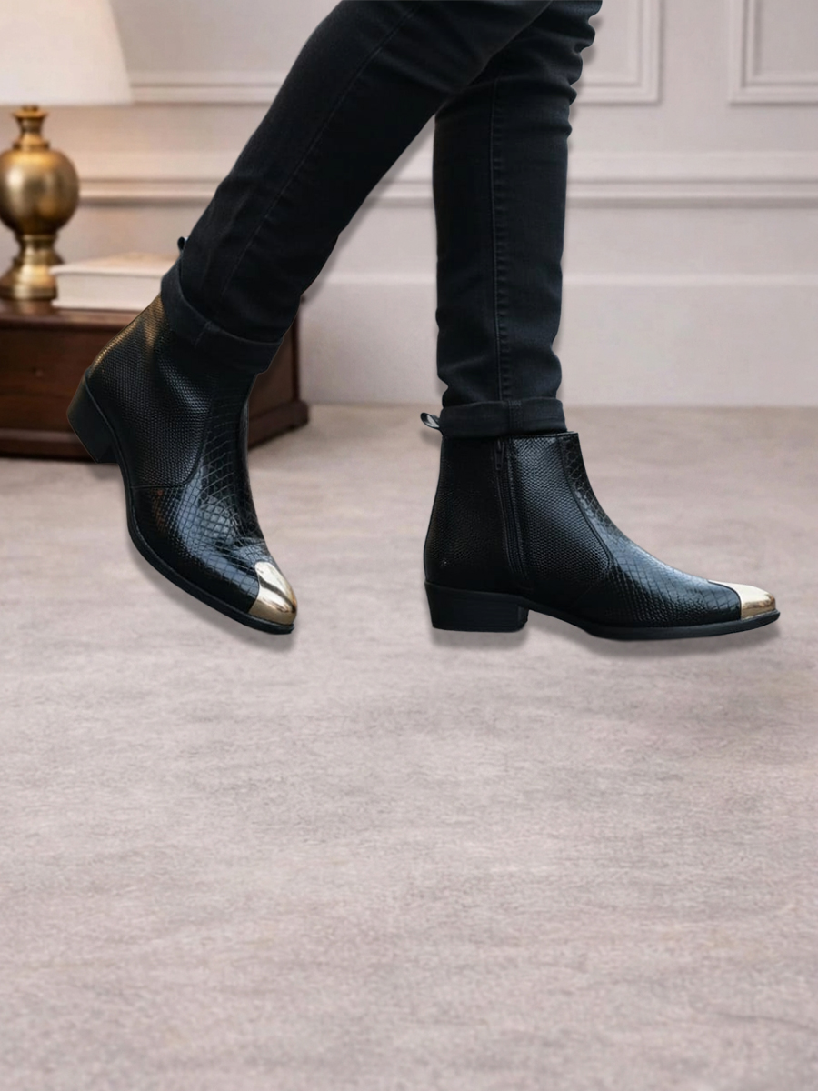 Men's Rebel Chelsea Boots with Gold Metal Toe Cap, Synthetic Leather Upper, TPR Sole, Premium Fashion Ankle Boots - Image 5