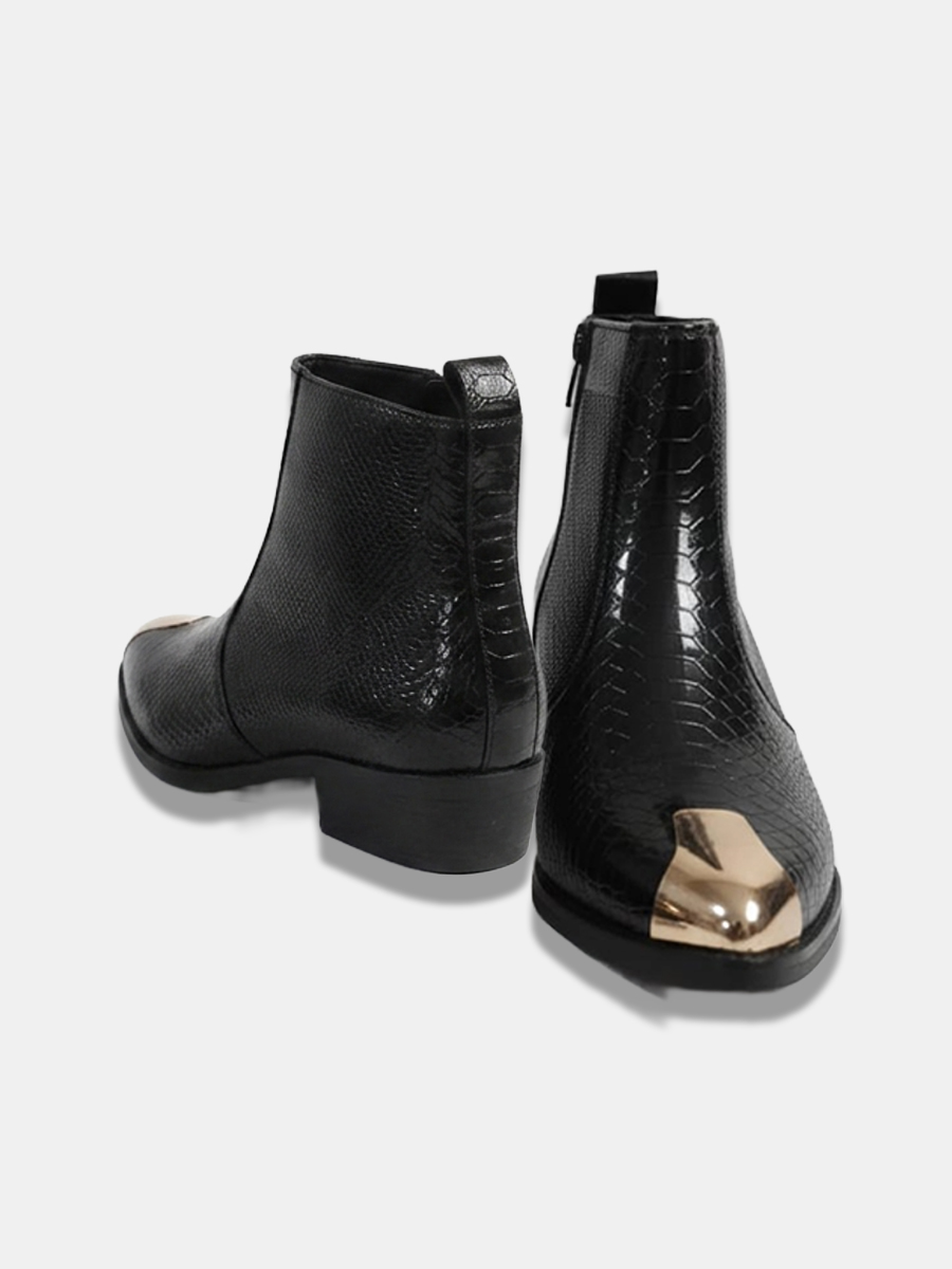 Men's Rebel Chelsea Boots with Gold Metal Toe Cap, Synthetic Leather Upper, TPR Sole, Premium Fashion Ankle Boots - Image 4