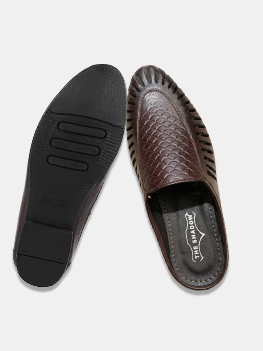 Men Brown Laser Cut Design Back Open Evening Party Ethnic Jutis and Mojaris - Image 8