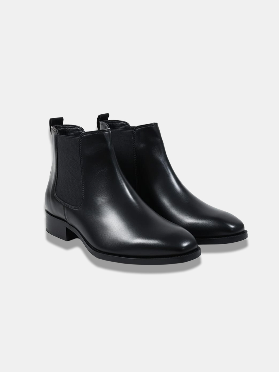 Men's Classic Black Chelsea Boots, Synthetic Leather Upper with TPR Sole, Stylish Ankle Boots for Office & Casual Wear