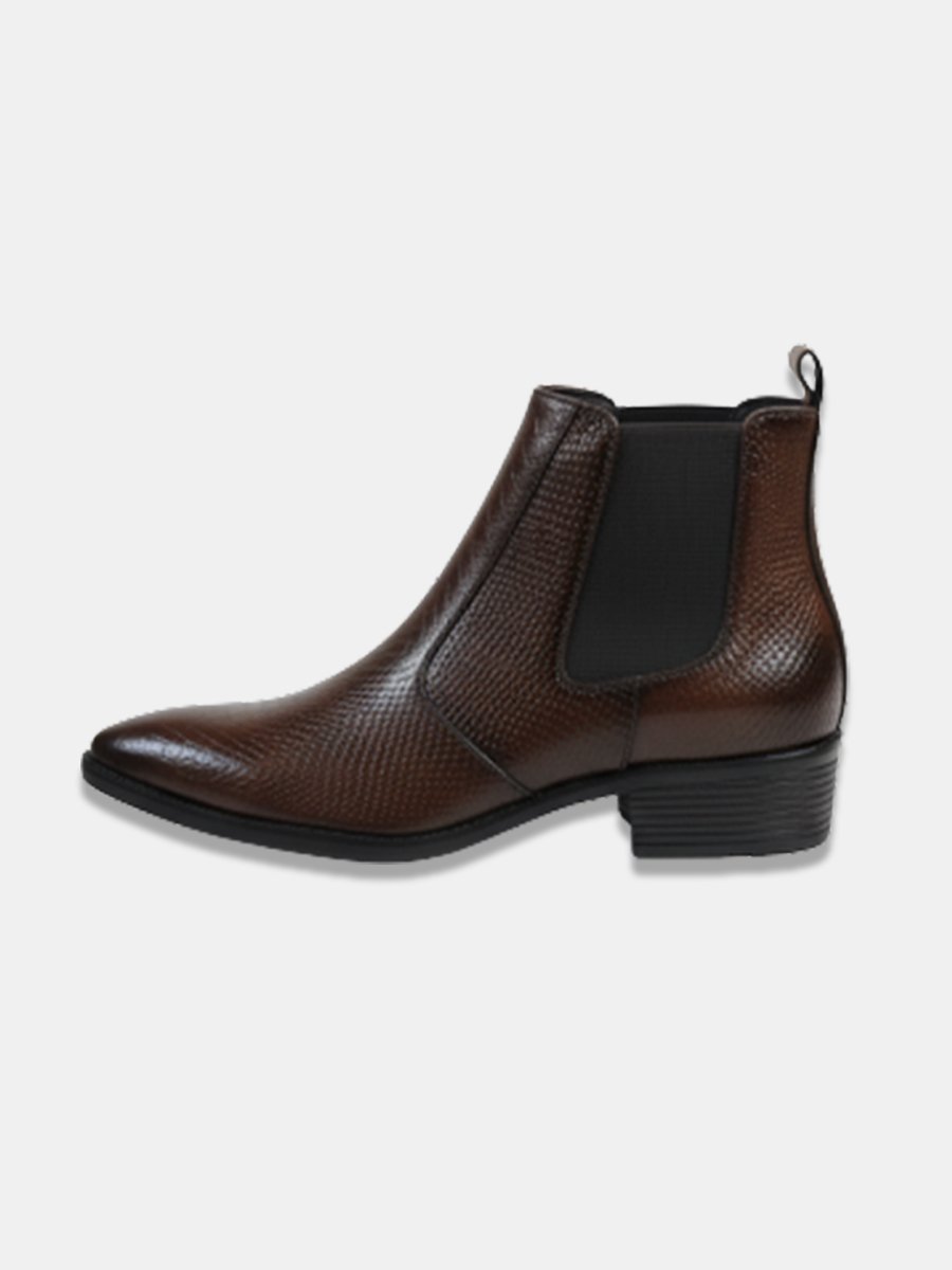 Men's Textured Brown Chelsea Boots, Synthetic Leather Upper, Durable TPR Sole, Smart Casual & Formal Footwear - Image 4