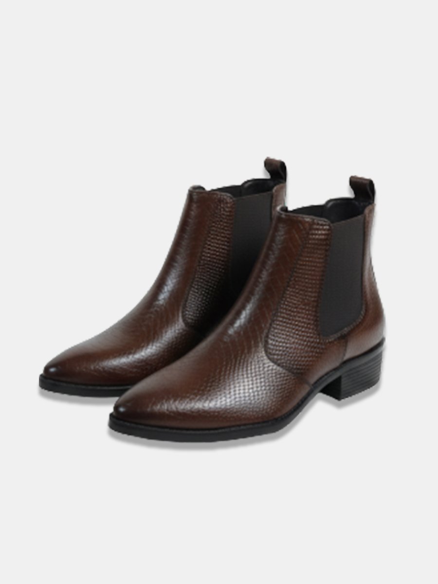 Men's Textured Brown Chelsea Boots, Synthetic Leather Upper, Durable TPR Sole, Smart Casual & Formal Footwear