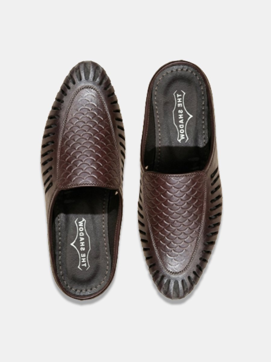 Men Brown Laser Cut Design Back Open Evening Party Ethnic Jutis and Mojaris - Image 6