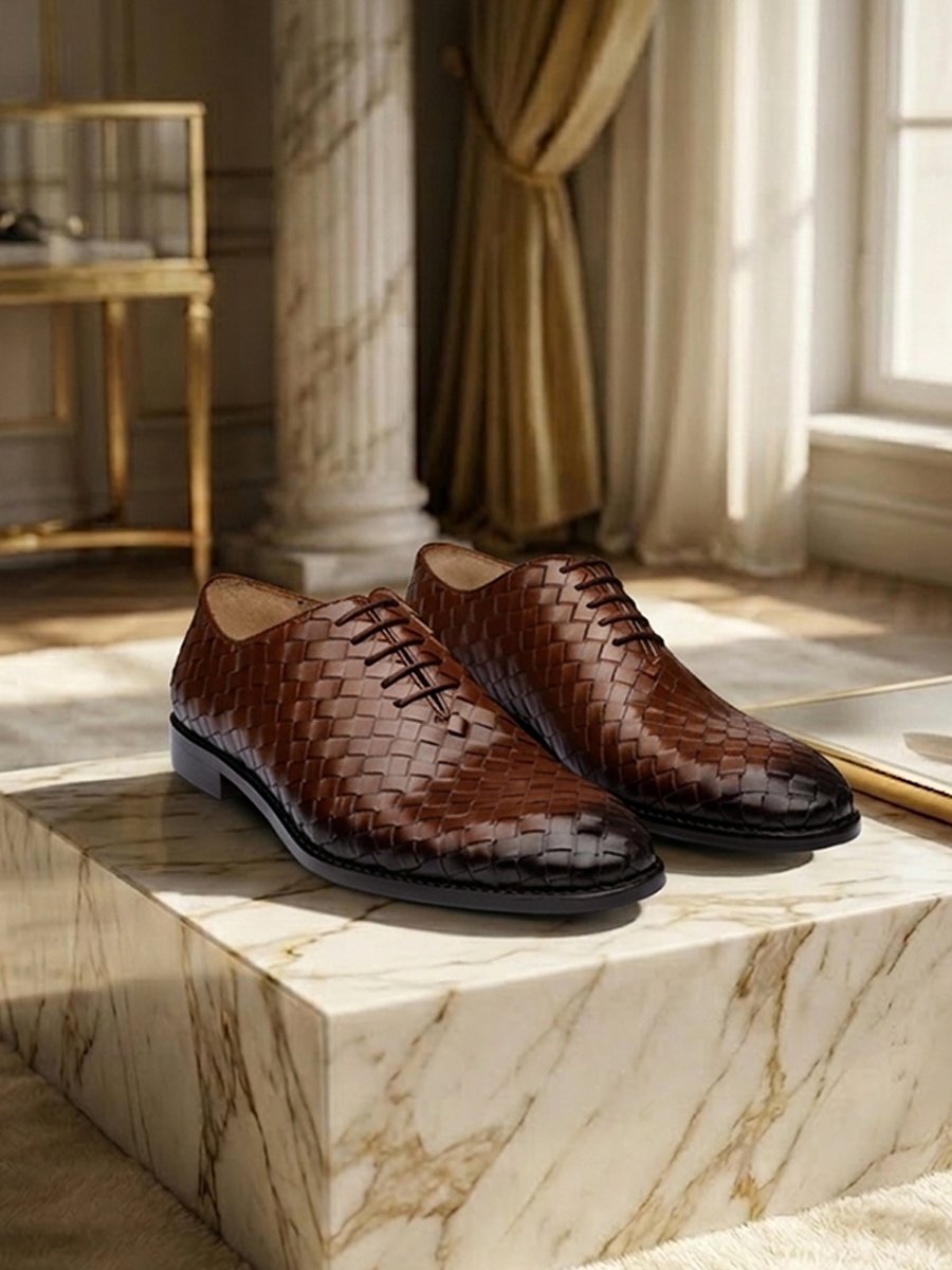 Chestnut Brown Handwoven Leather Shoes - Image 5