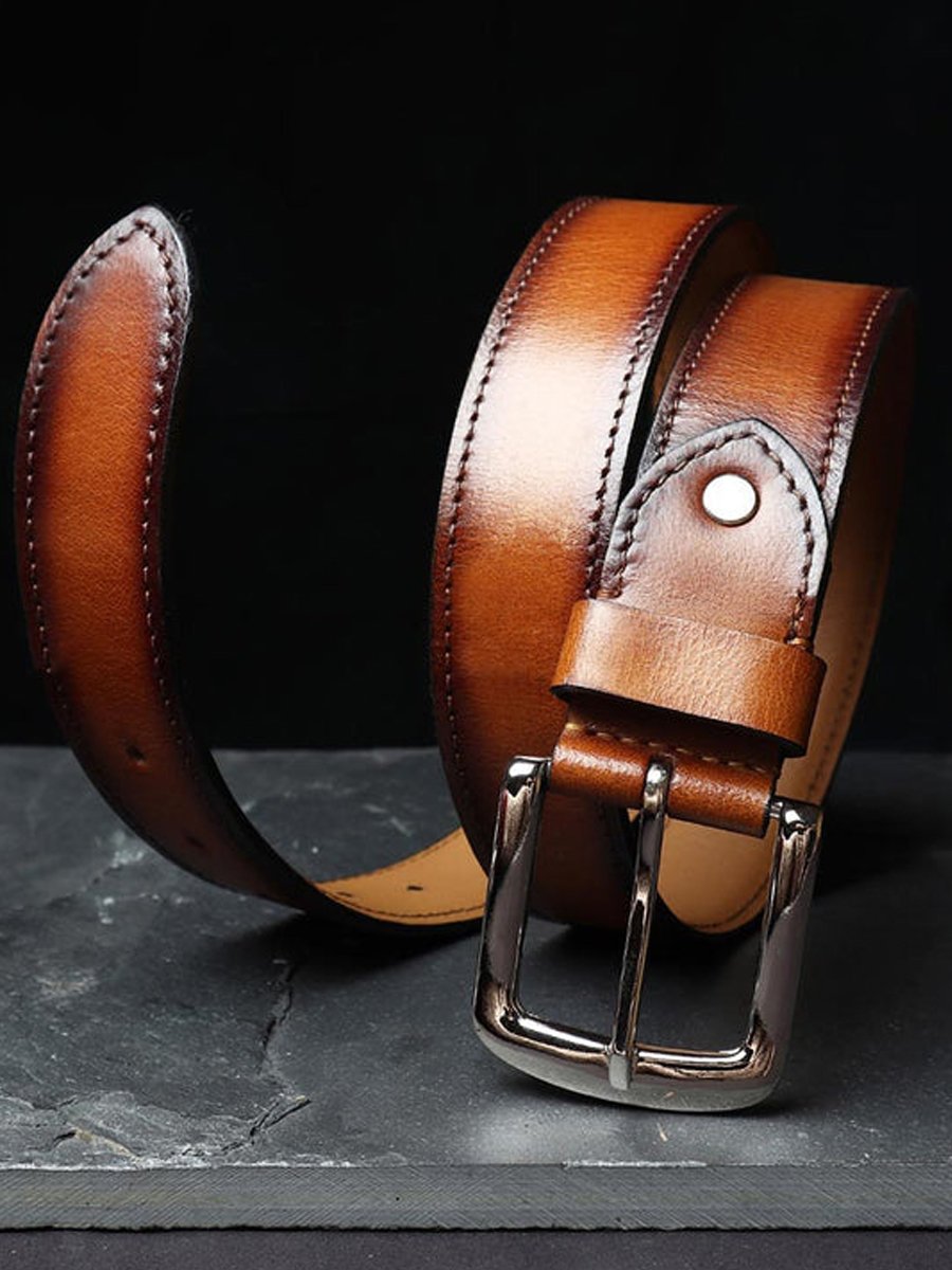 Tan Handpainted Patina Leather Belt - Image 2