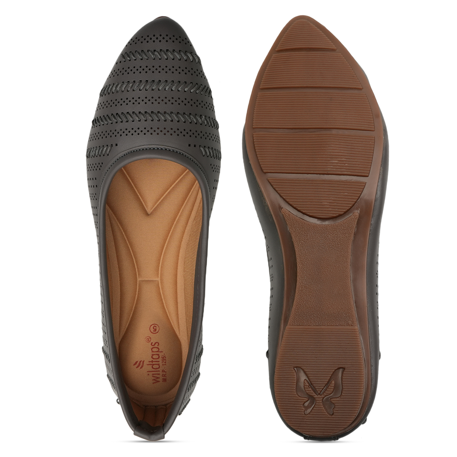 Women Black Self-Design Ballerinas with Cut-Out Detail - Image 2