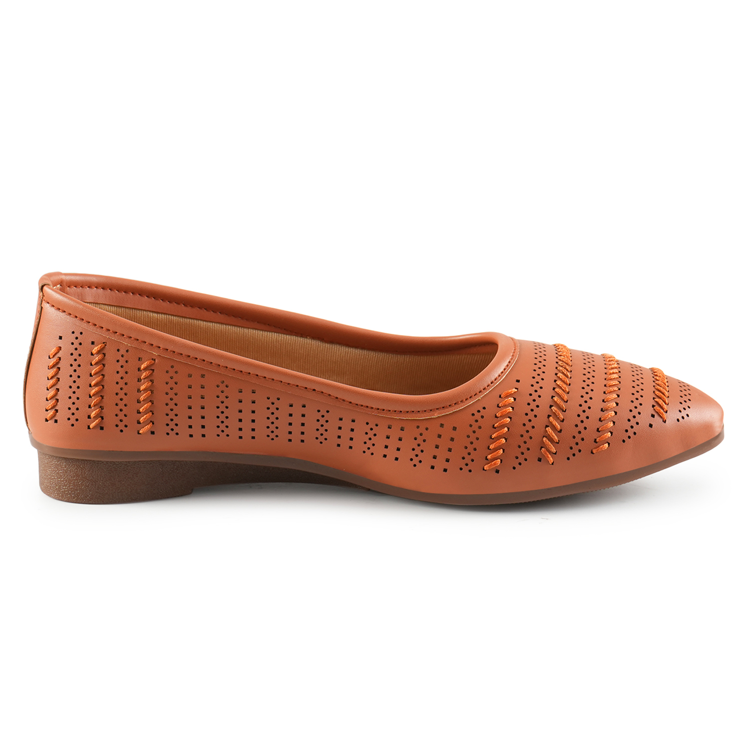 Women Tan Self-Design Ballerinas with Cut-Out Detail - Image 6