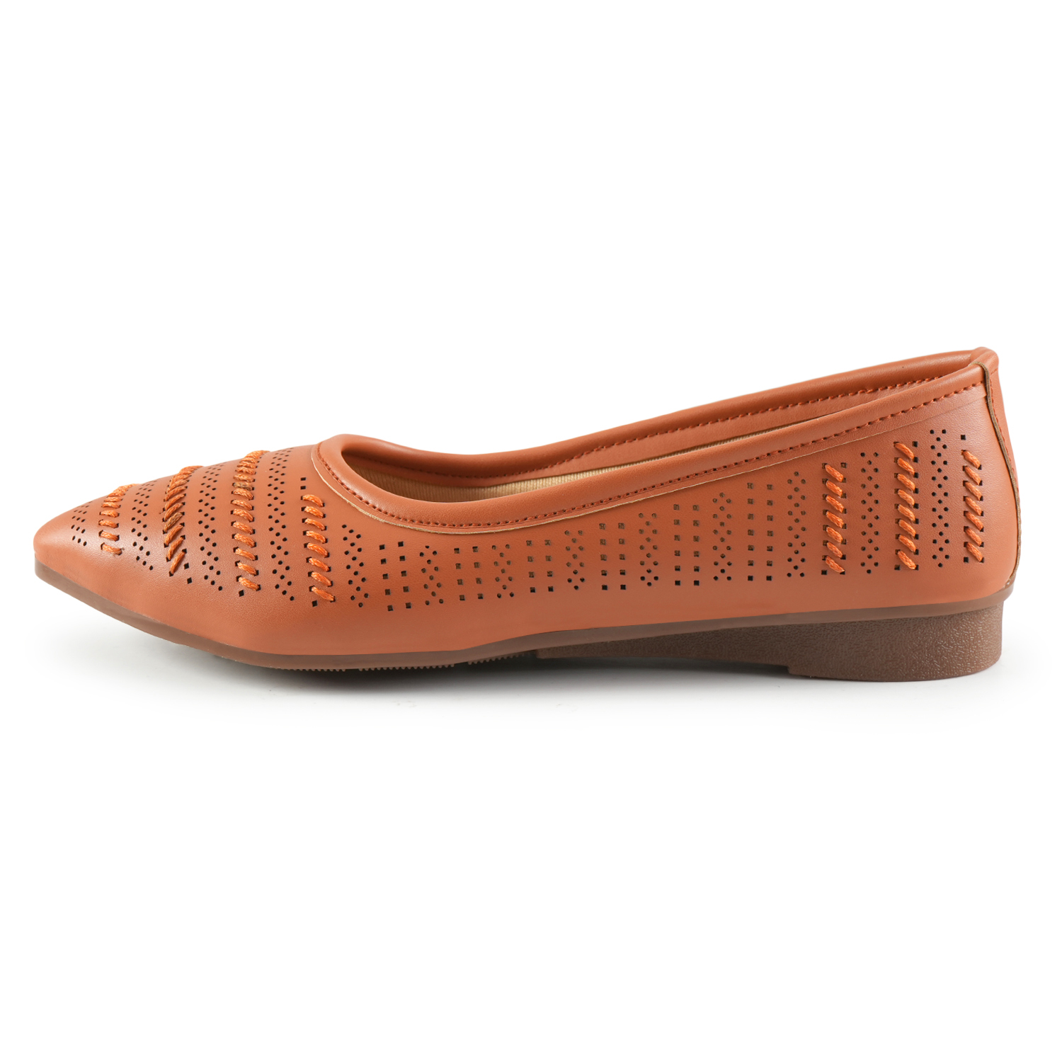 Women Tan Self-Design Ballerinas with Cut-Out Detail - Image 4