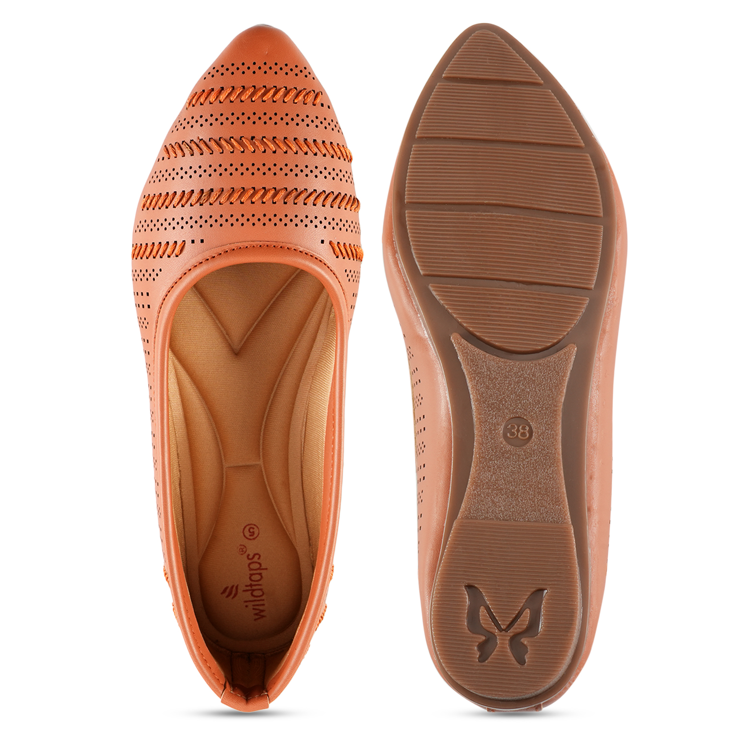 Women Tan Self-Design Ballerinas with Cut-Out Detail - Image 3