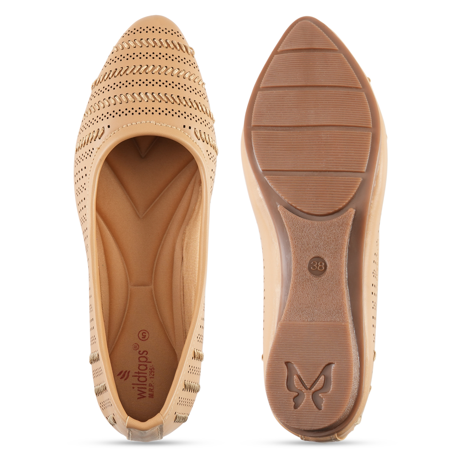 Women Beige Self-Design Ballerinas with Cut-Out Detail - Image 5