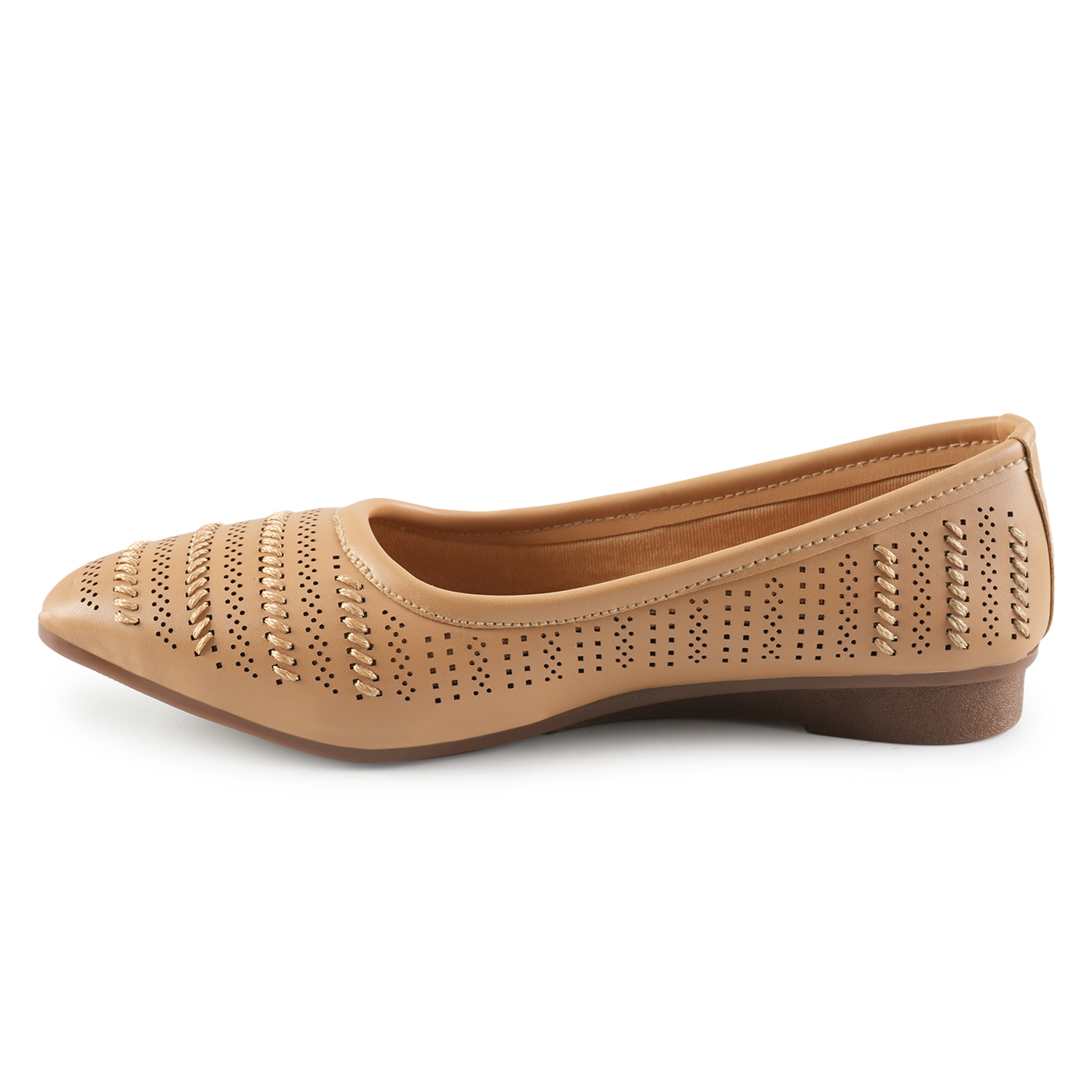 Women Beige Self-Design Ballerinas with Cut-Out Detail - Image 6