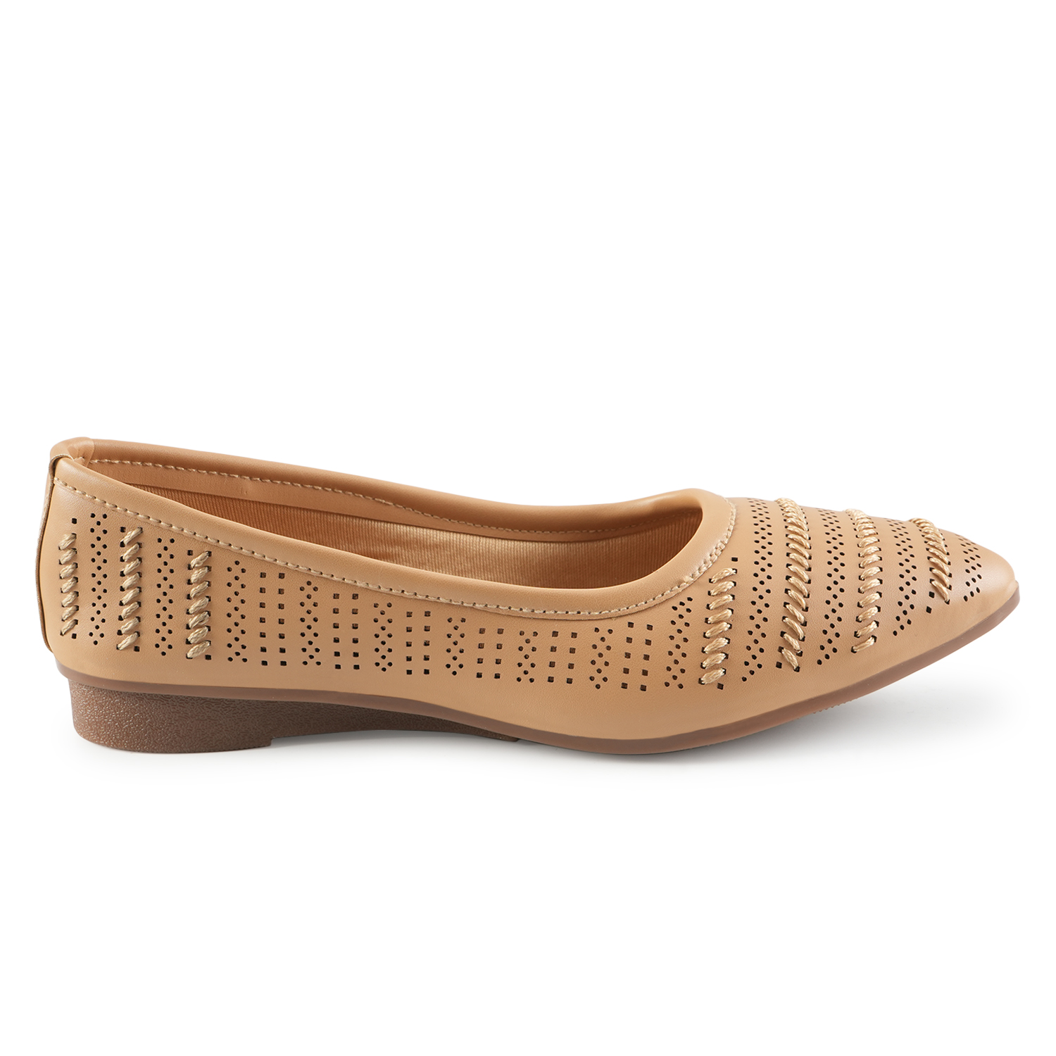Women Beige Self-Design Ballerinas with Cut-Out Detail - Image 3