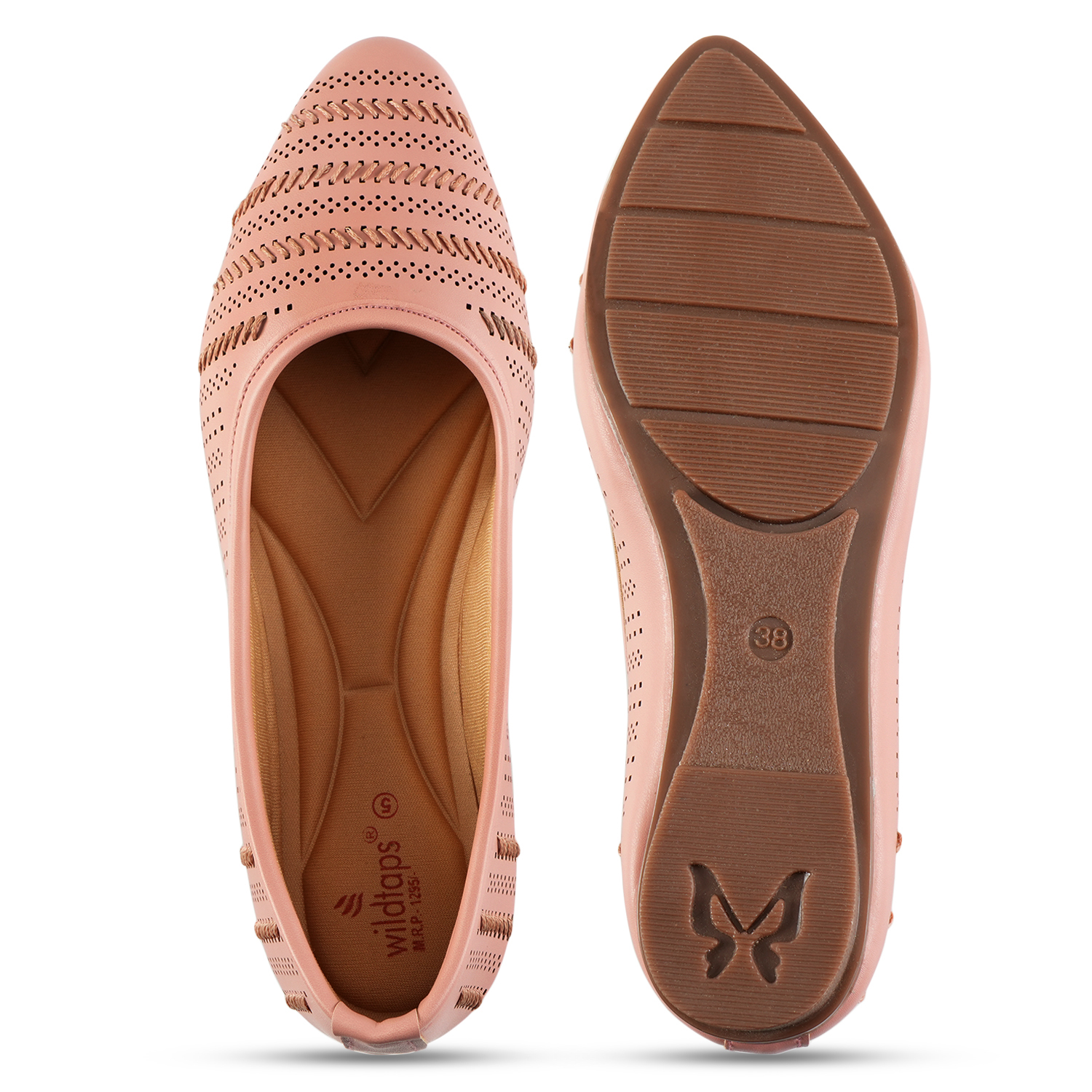 Women Peach Self-Design Ballerinas with Cut-Out Detail - Image 5