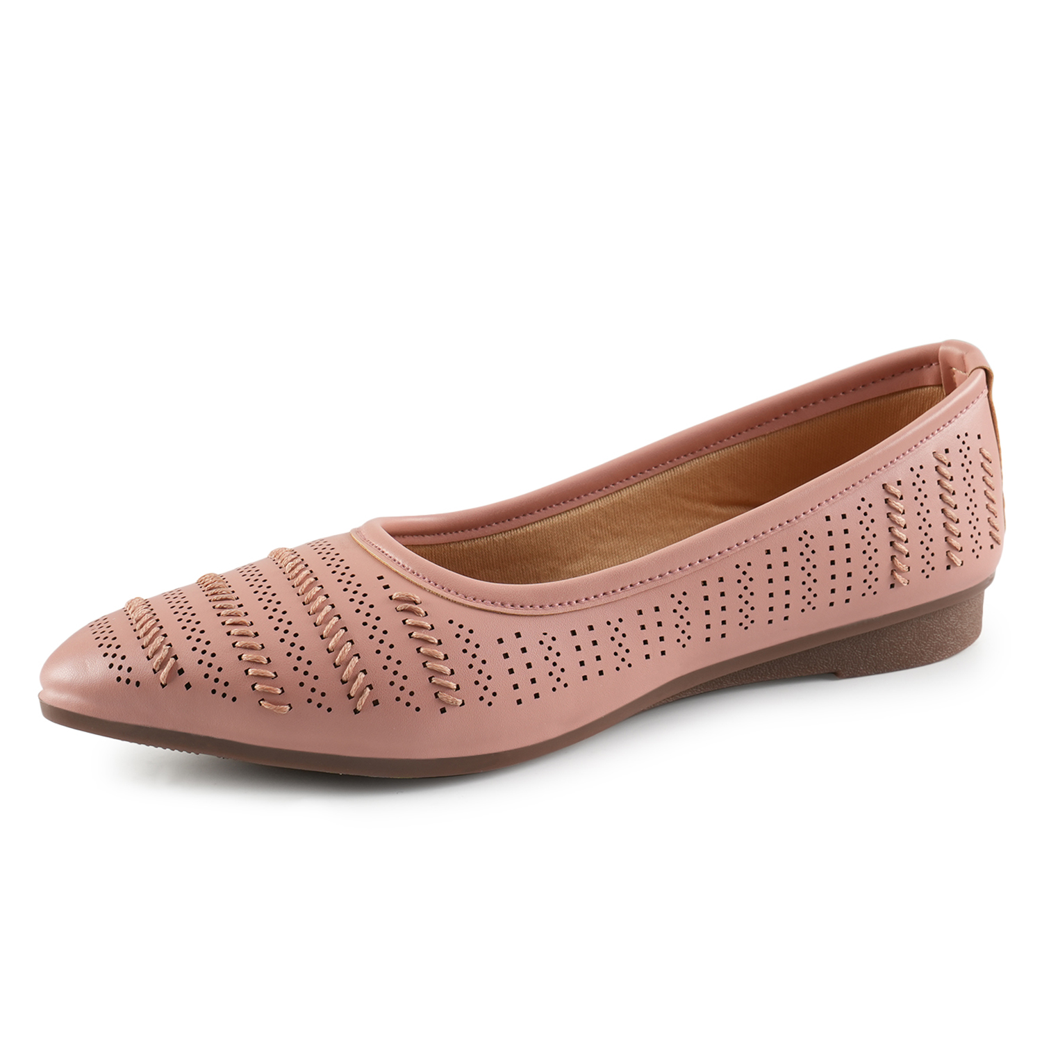 Women Peach Self-Design Ballerinas with Cut-Out Detail - Image 2