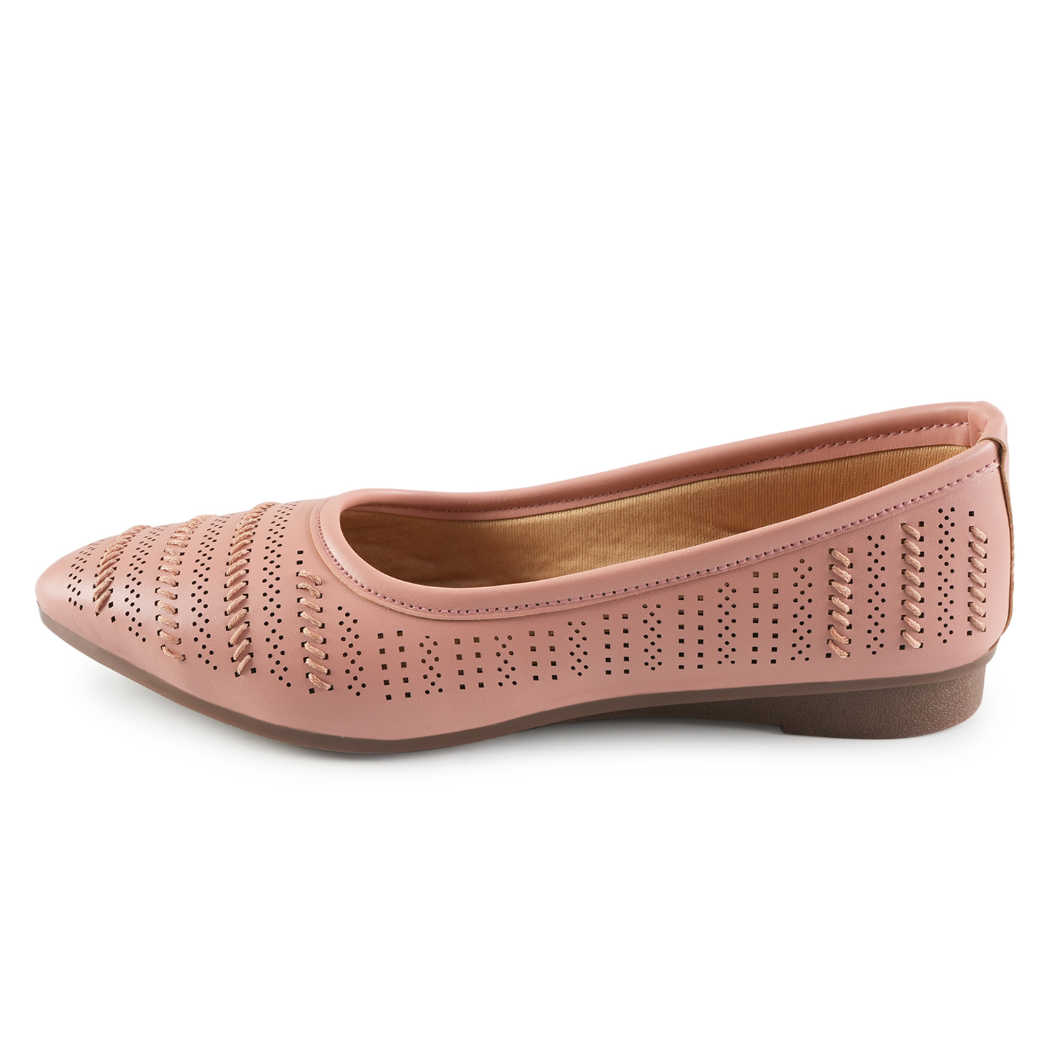 Women Peach Self-Design Ballerinas with Cut-Out Detail - Image 6