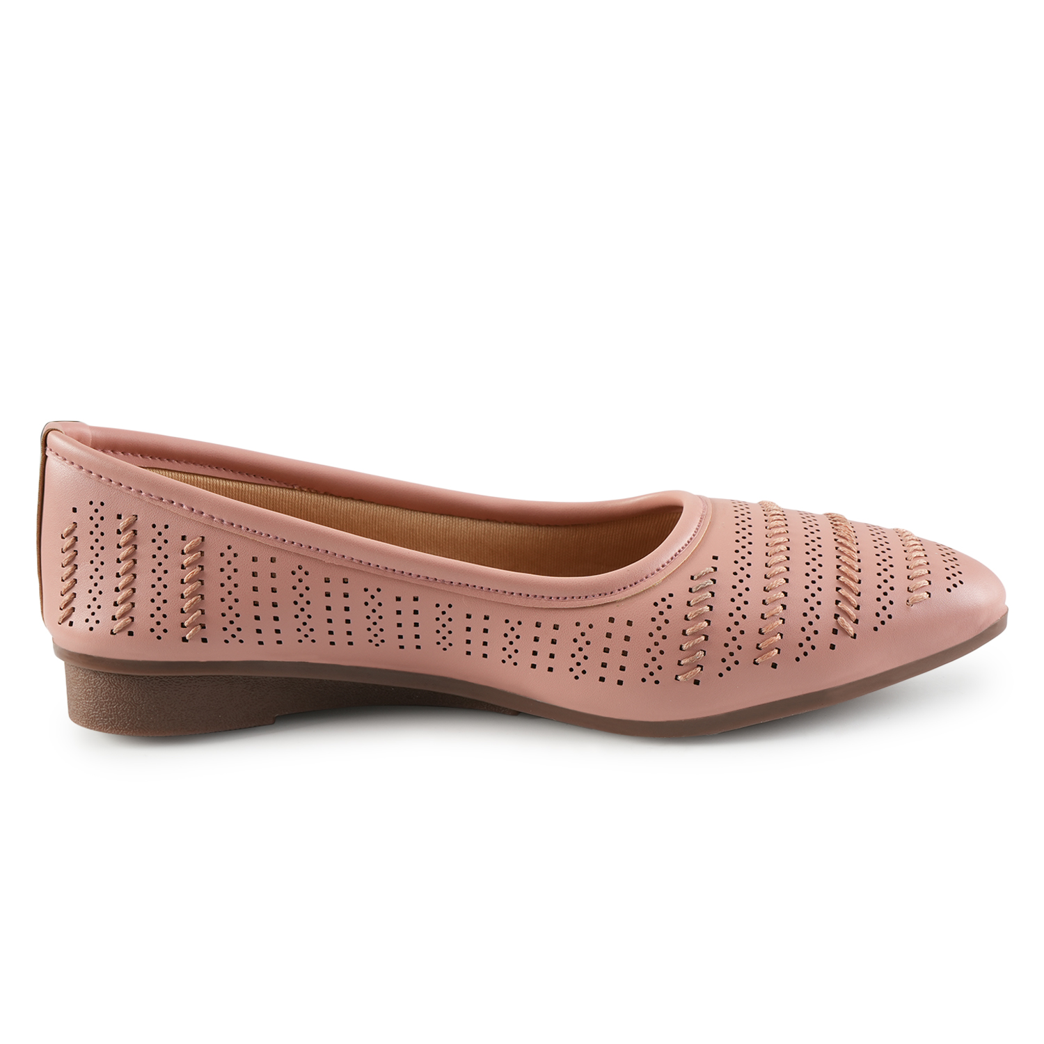 Women Peach Self-Design Ballerinas with Cut-Out Detail - Image 3