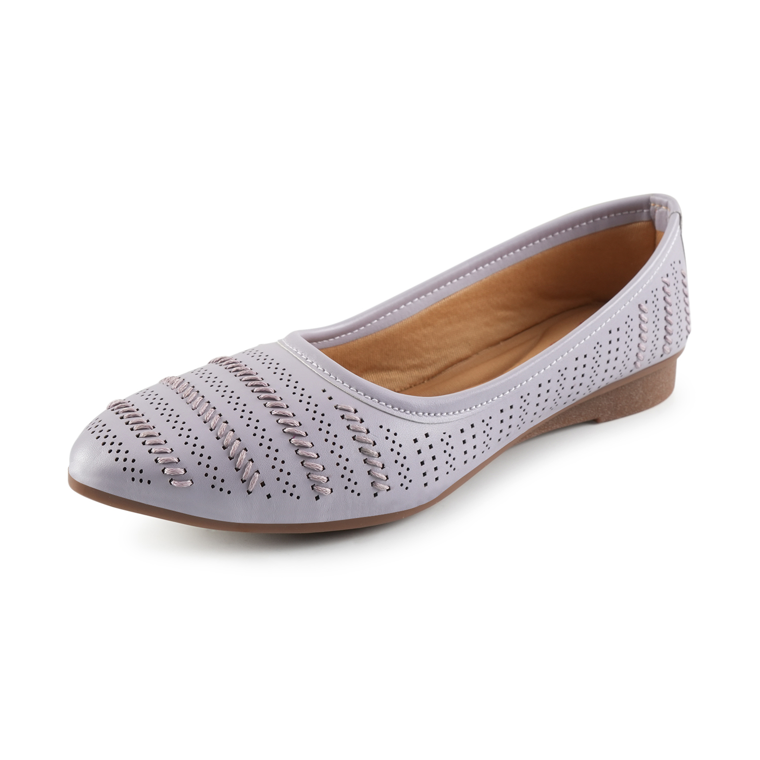 Women Purple Self-Design Ballerinas with Cut-Out Detail - Image 2