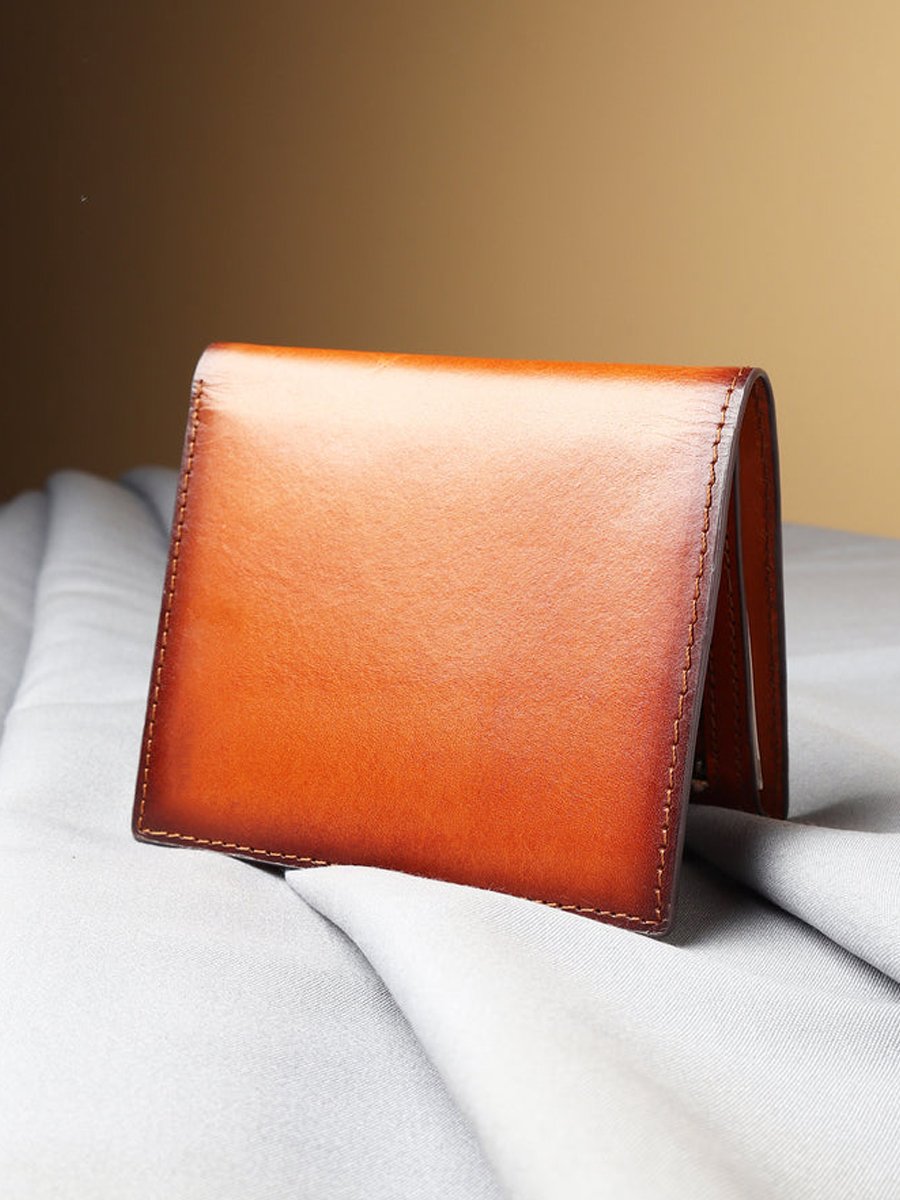 Men's Premium Genuine Leather Long Wallet | Tan Handpainted Patina | RFID Blocking | Slim Bifold Wallet