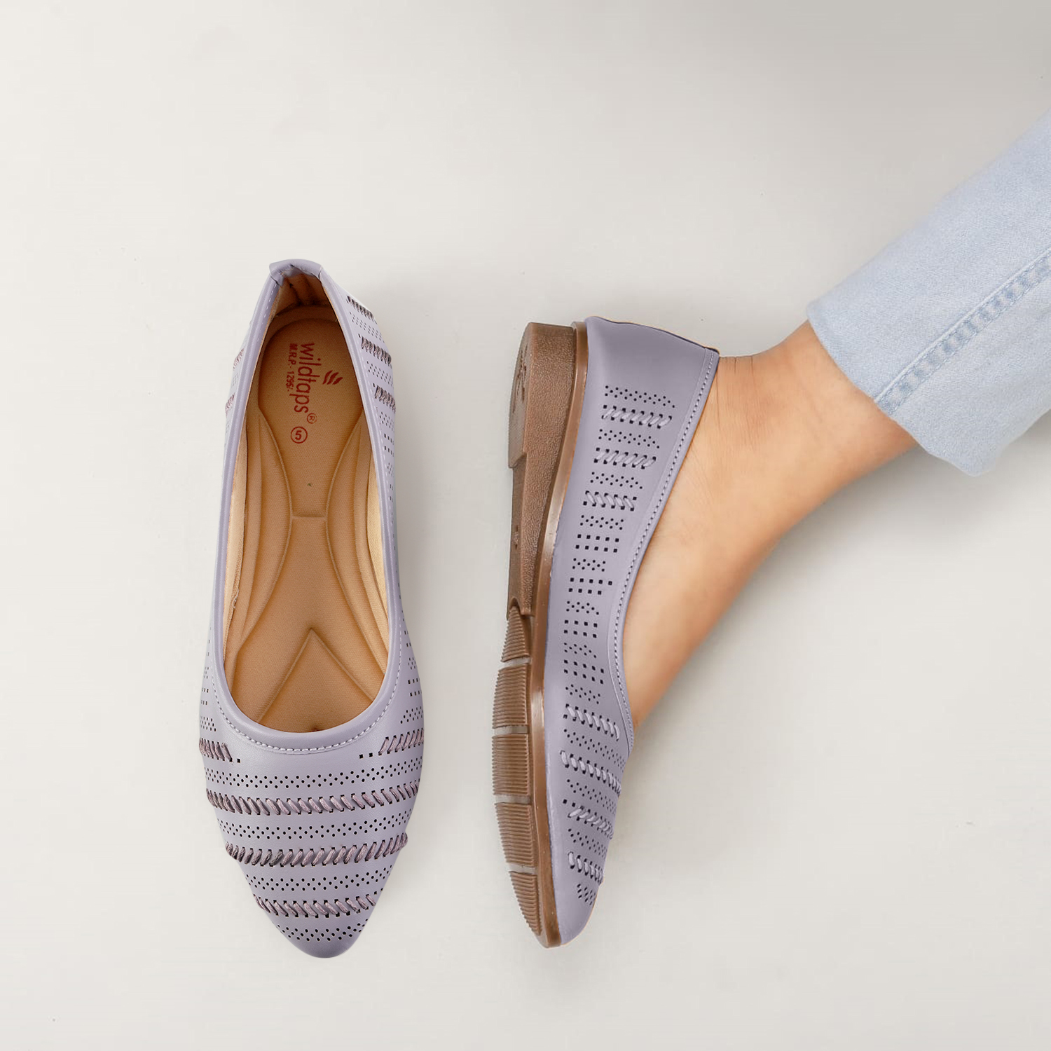 Women Purple Self-Design Ballerinas with Cut-Out Detail