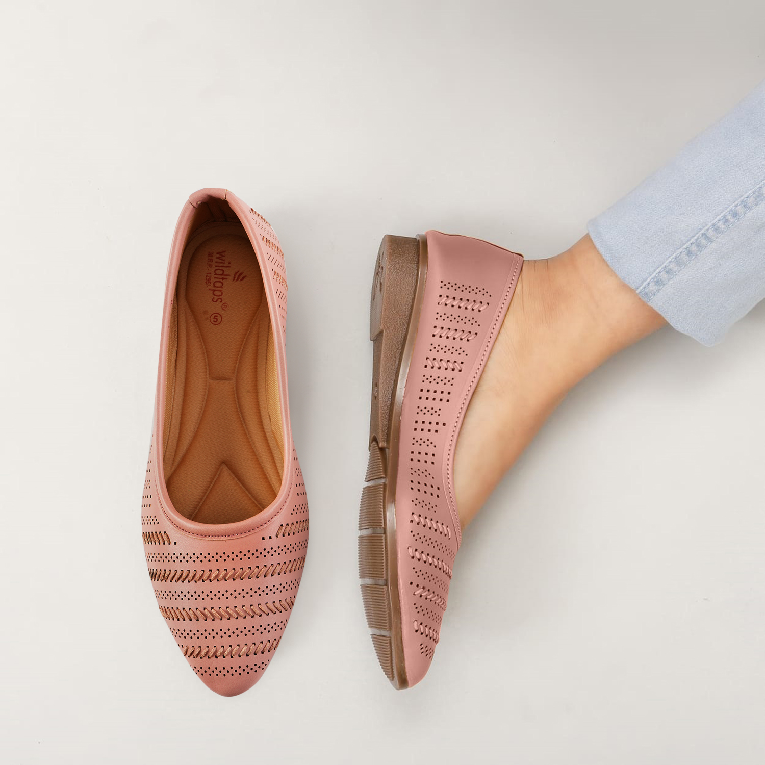 Women Peach Self-Design Ballerinas with Cut-Out Detail
