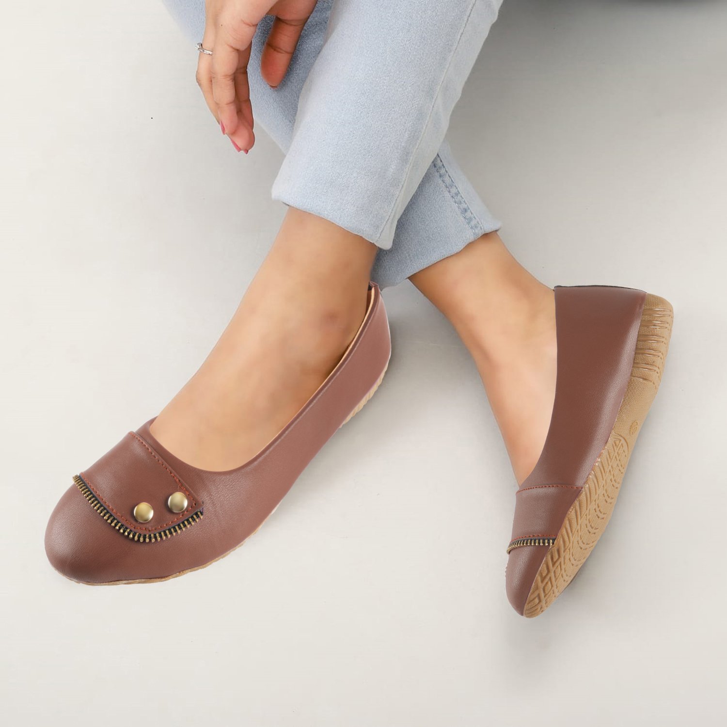 Women's Brown Ballet Flats | Comfortable Slip-On Casual Office Shoes