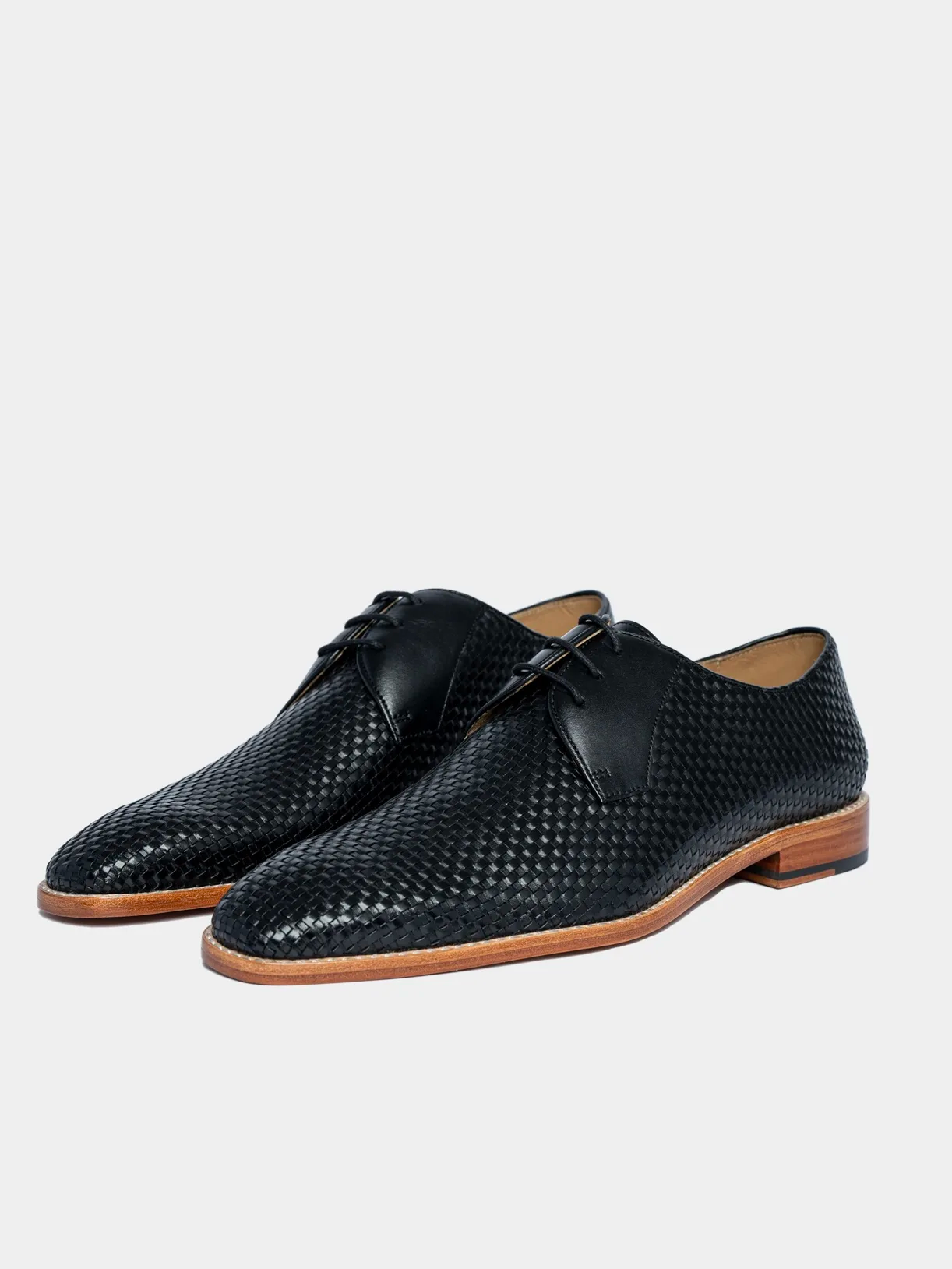 Men's Premium Black Woven Leather Derby Shoes | Classic Formal Lace-Up Shoes - Image 2