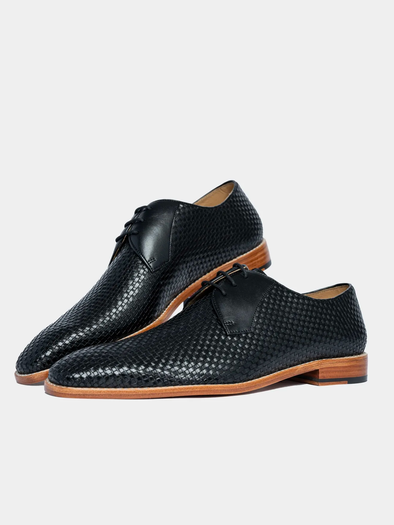 Men's Premium Black Woven Leather Derby Shoes | Classic Formal Lace-Up Shoes