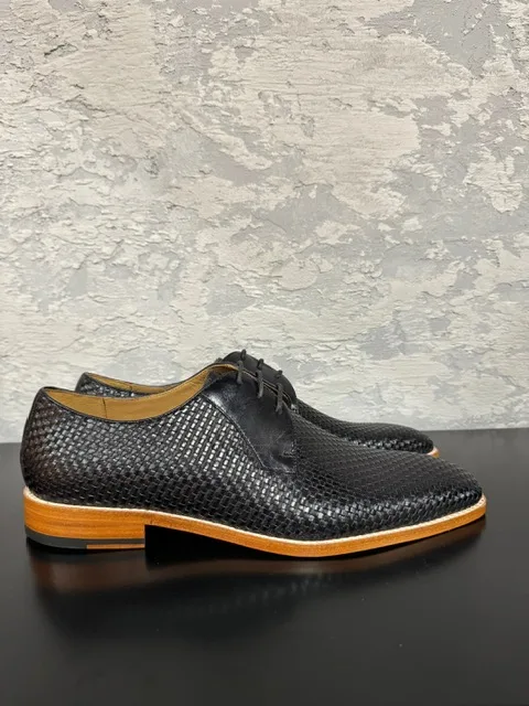 Men's Premium Black Woven Leather Derby Shoes | Classic Formal Lace-Up Shoes - Image 9